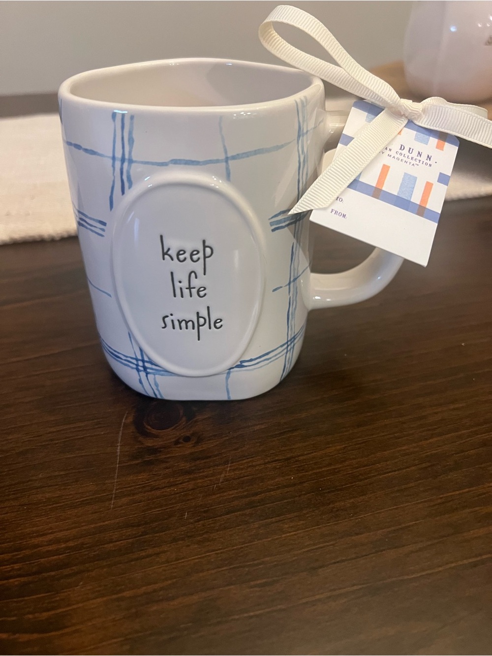 Rae Dunn Ceramic 'Keep Life Simple' Blue Plaid Mug